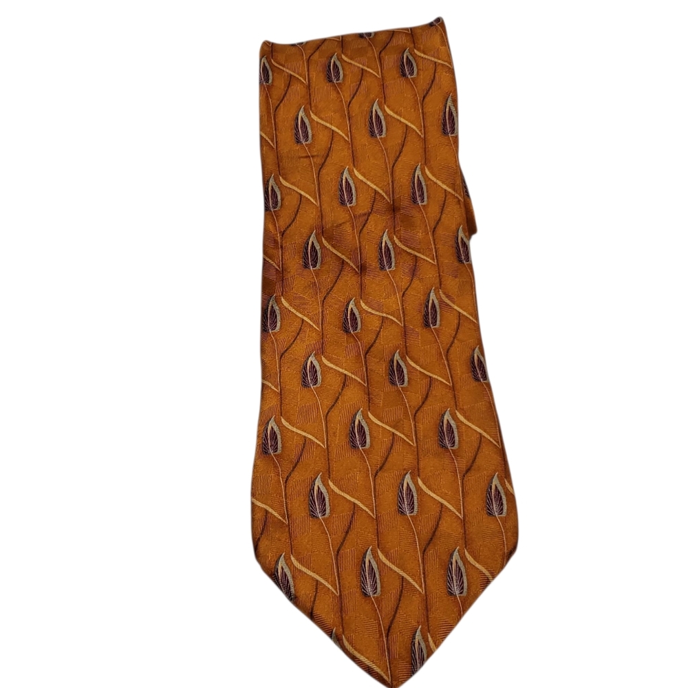 Oscar de la Renta Silk Tie Orange Tan Geometric